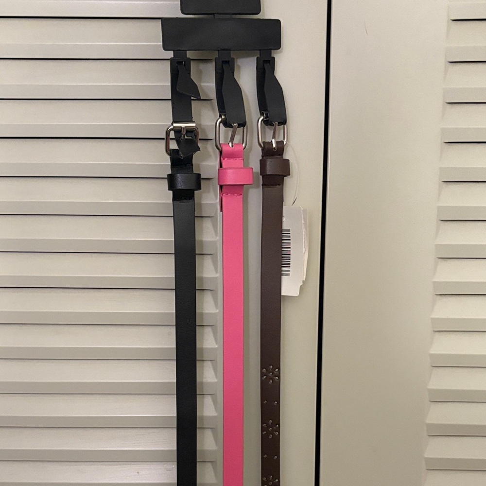 NWT Set of Three Skinny Belts in Black, Pink, and Brown